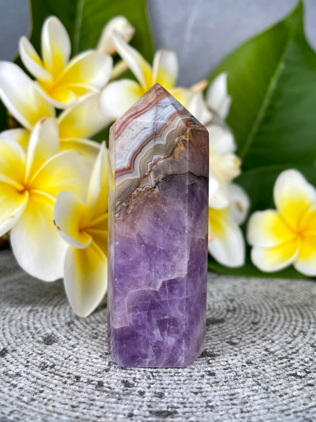 Mexican Crazy Lace Agate Amethyst Crystal Tower Point