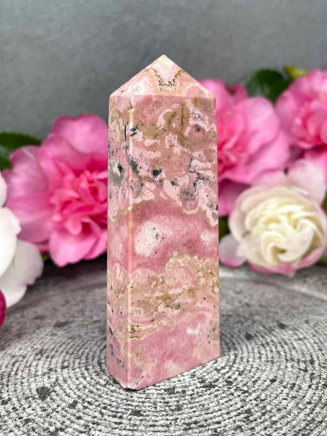 Gorgeous Peruvian Pink Rhodonite Crystal Tower Point