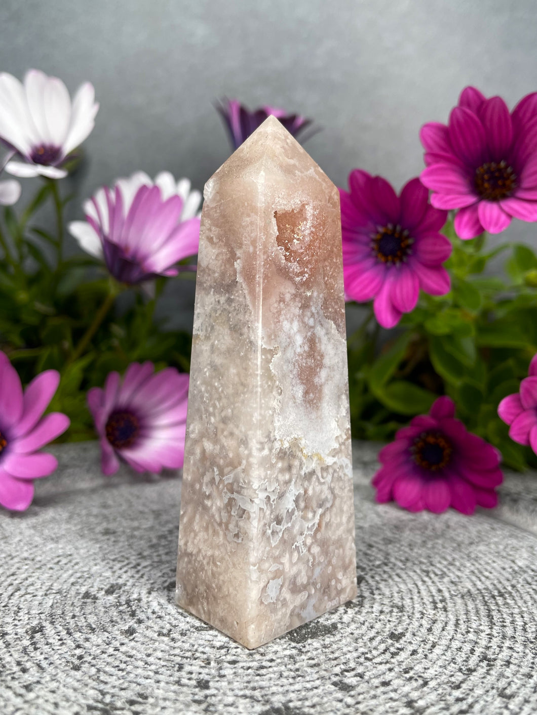 Marvelous Pink Amethyst Flower Agate Crystal Tower