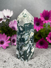 Load image into Gallery viewer, Obelisk Natural Moss Agate Crystal Tower Point
