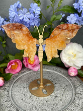Load image into Gallery viewer, Fire Quartz Crystal Butterfly Wings On Gold Stand
