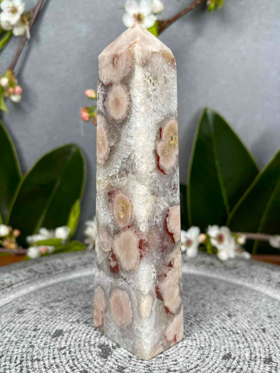 Beautiful Flower Agate Crystal Tower Point