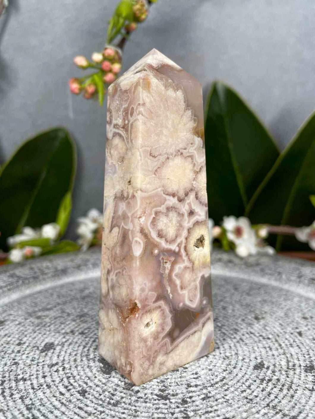 Amazing Flower Agate Crystal Tower Point