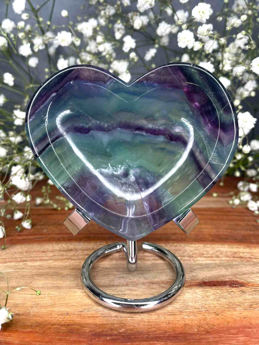 Stunning Rainbow Fluorite Crystal Love Heart Bowl Carving