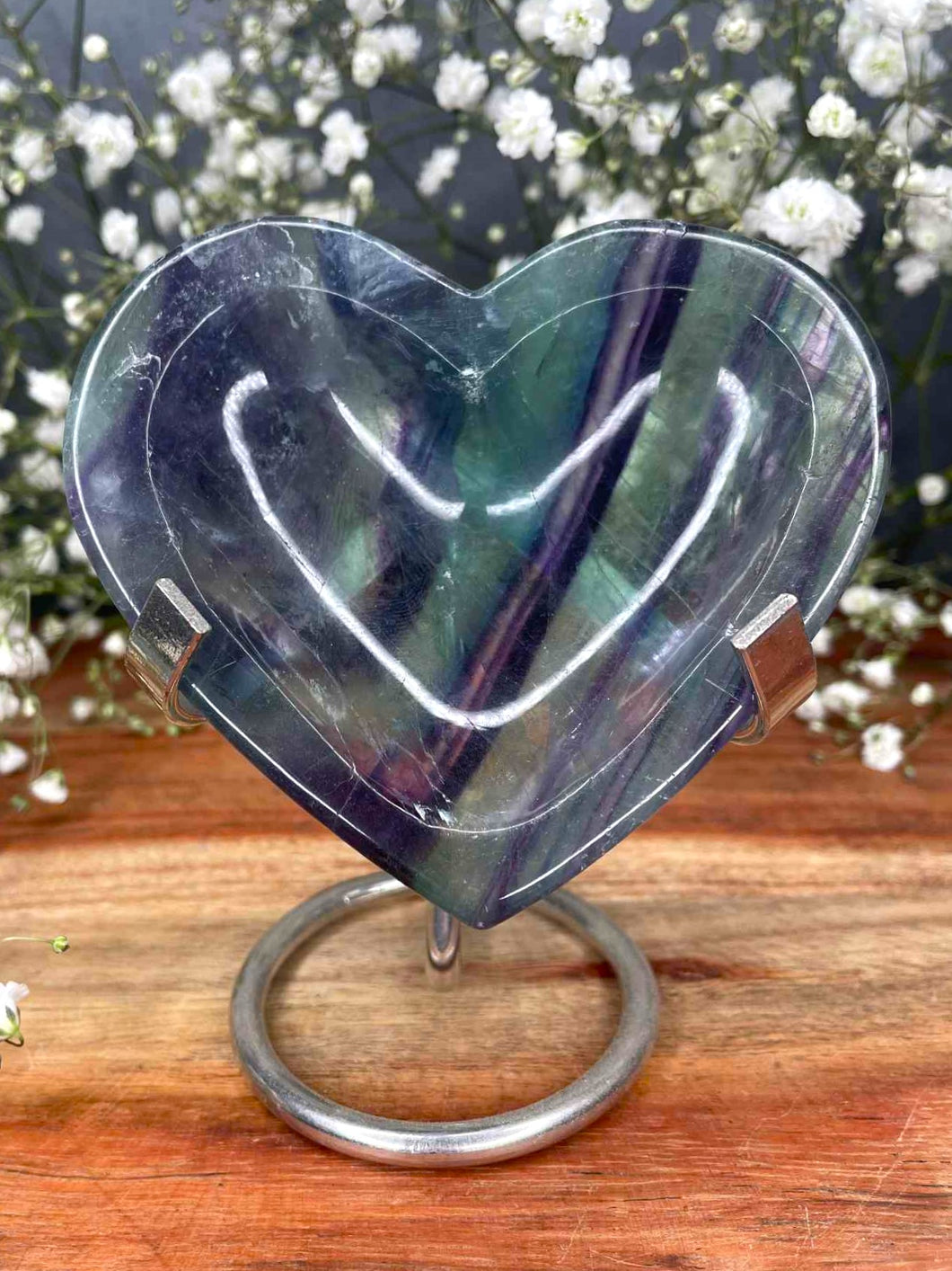 Beautiful Rainbow Fluorite Crystal Love Heart Bowl Carving