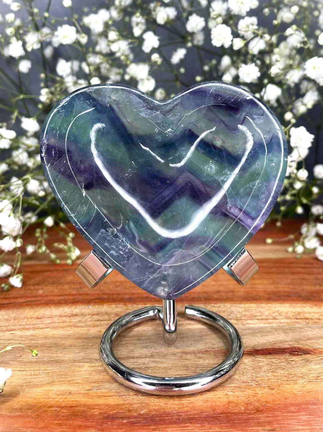 Rainbow Fluorite Crystal Love Heart Bowl Carving