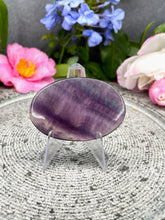 Load image into Gallery viewer, Purple Fluorite Crystal Thin Slice Palmstone
