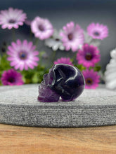 Load image into Gallery viewer, Purple Rainbow Fluorite Crystal Skull Carving
