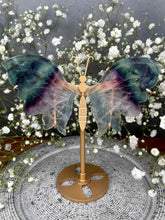 Load image into Gallery viewer, Transparent Rainbow Fluorite Butterfly Wings On Gold Stand
