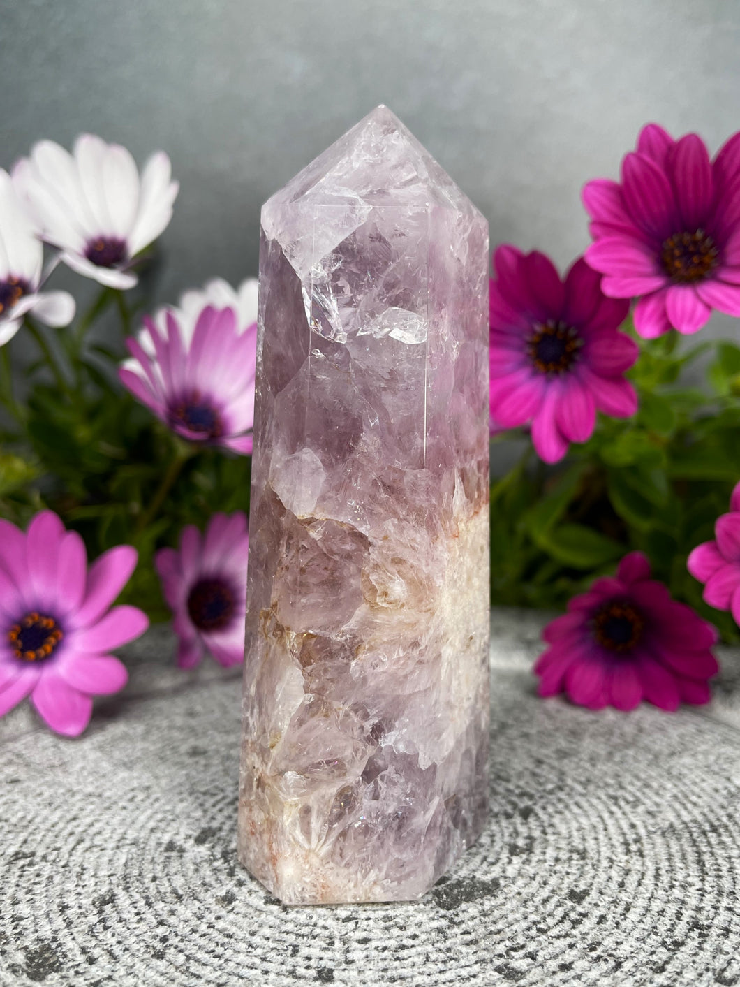 Pink Amethyst Quartz Flower Agate Crystal Tower Point