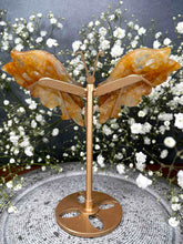 Load image into Gallery viewer, Golden Healer Quartz Crystal Butterfly Wings On Gold Stand
