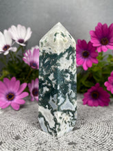 Load image into Gallery viewer, Obelisk Natural Moss Agate Crystal Tower Point
