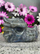 Load image into Gallery viewer, Labradorite Crystal Dragon Head Carving Blue Purple Flash
