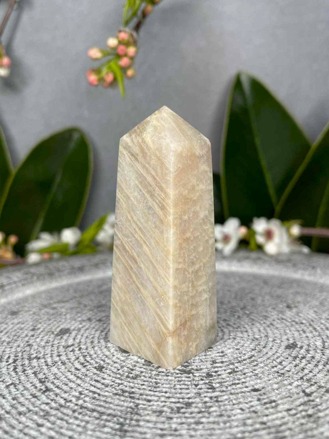 Stunning Moonstone Crystal Tower Point With Sunstone Blue Flash