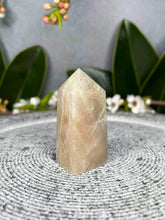 Load image into Gallery viewer, Cute Moonstone Crystal Tower Point With Sunstone Blue Flash
