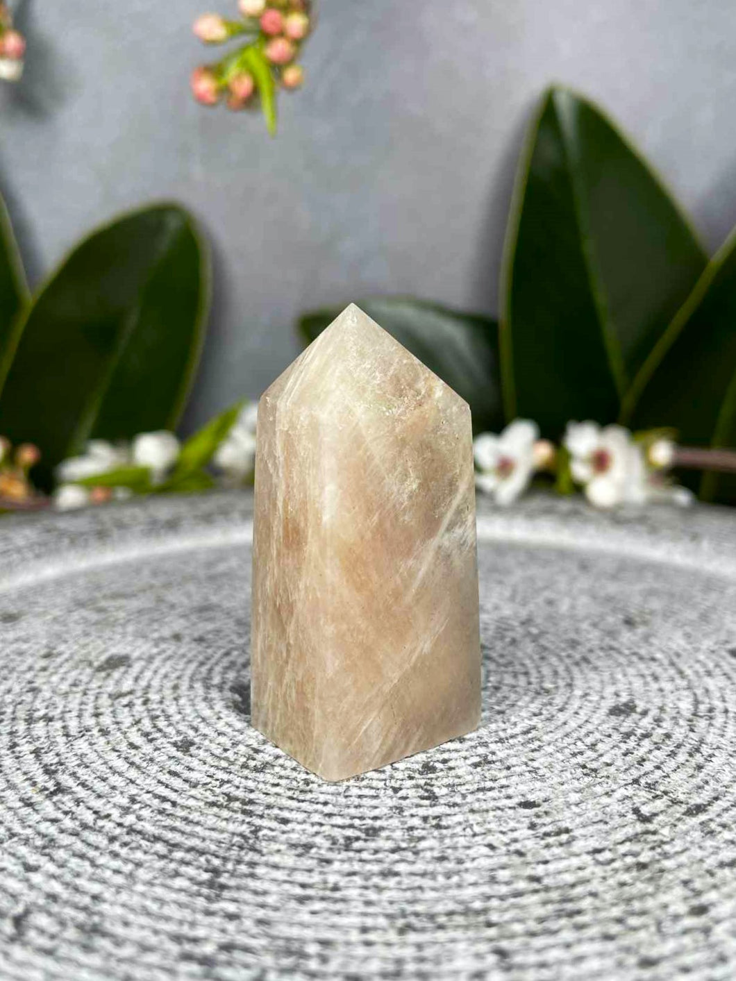 Cute Moonstone Crystal Tower Point With Sunstone Blue Flash