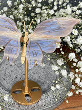Load image into Gallery viewer, Moonstone With Sunstone Blue Flash Crystal Butterfly Wings On Gold Stand

