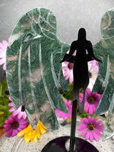Load image into Gallery viewer, Moss Agate Crystal Angel Wings Black Stand
