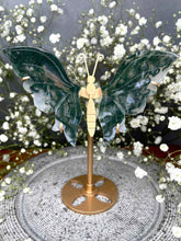 Load image into Gallery viewer, Incredible Moss Agate Crystal Butterfly Wings on Gold Stand
