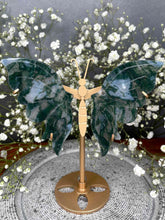 Load image into Gallery viewer, Stability Moss Agate Crystal Butterfly Wings on Gold Stand

