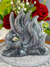 Load image into Gallery viewer, Nine-tailed Fox Labradorite Crystal Carving Purple Orange Flash
