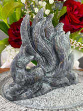 Load image into Gallery viewer, Nine-tailed Fox Labradorite Crystal Carving Purple Orange Flash
