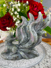 Load image into Gallery viewer, Nine-tailed Fox Labradorite Crystal Carving Purple Rainbow Flash
