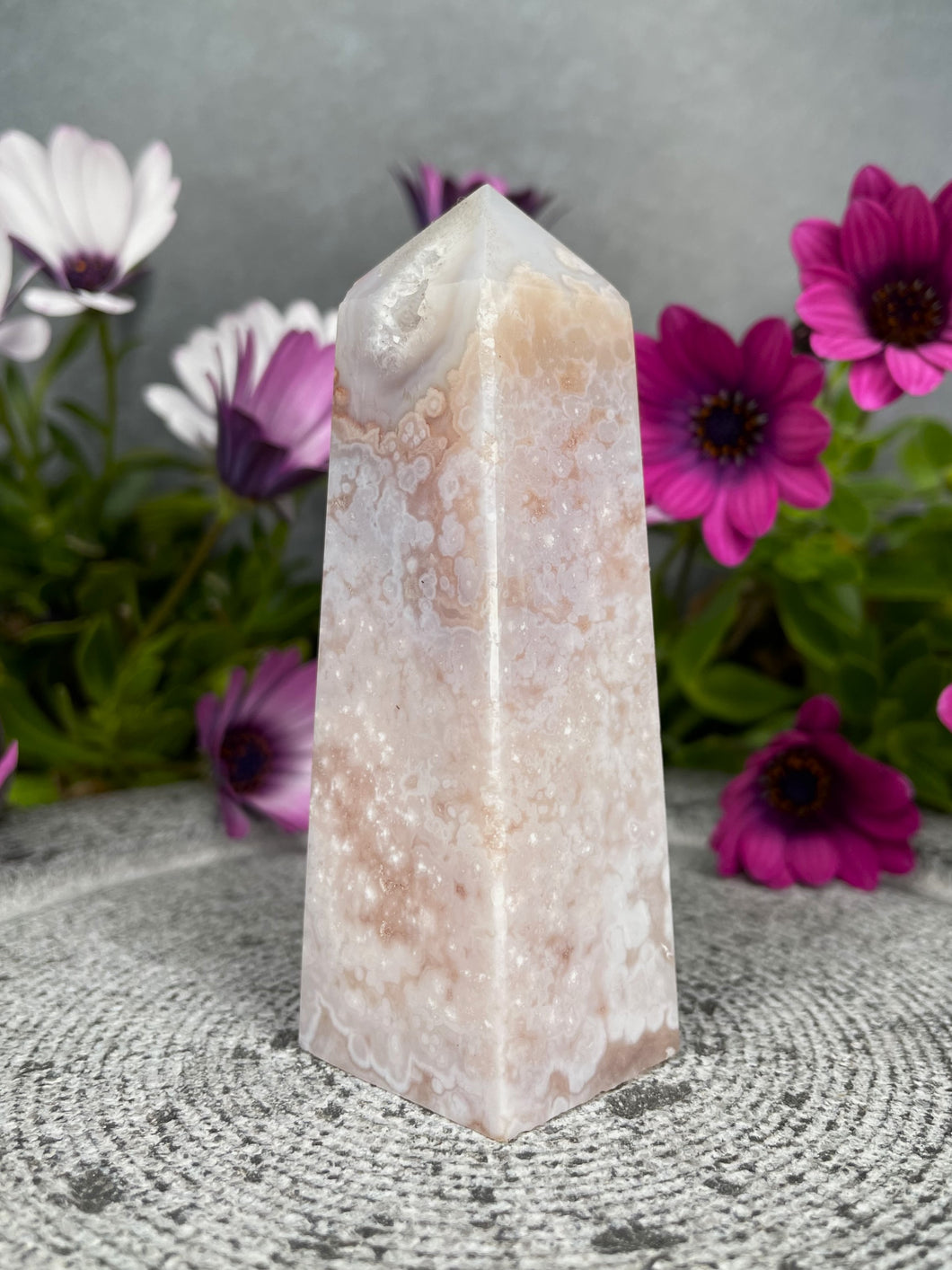 Healing Pink Amethyst Flower Agate Crystal Tower