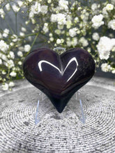 Load image into Gallery viewer, Rainbow Obsidian Crystal Love Heart Carving Teal &amp; Purple Flash
