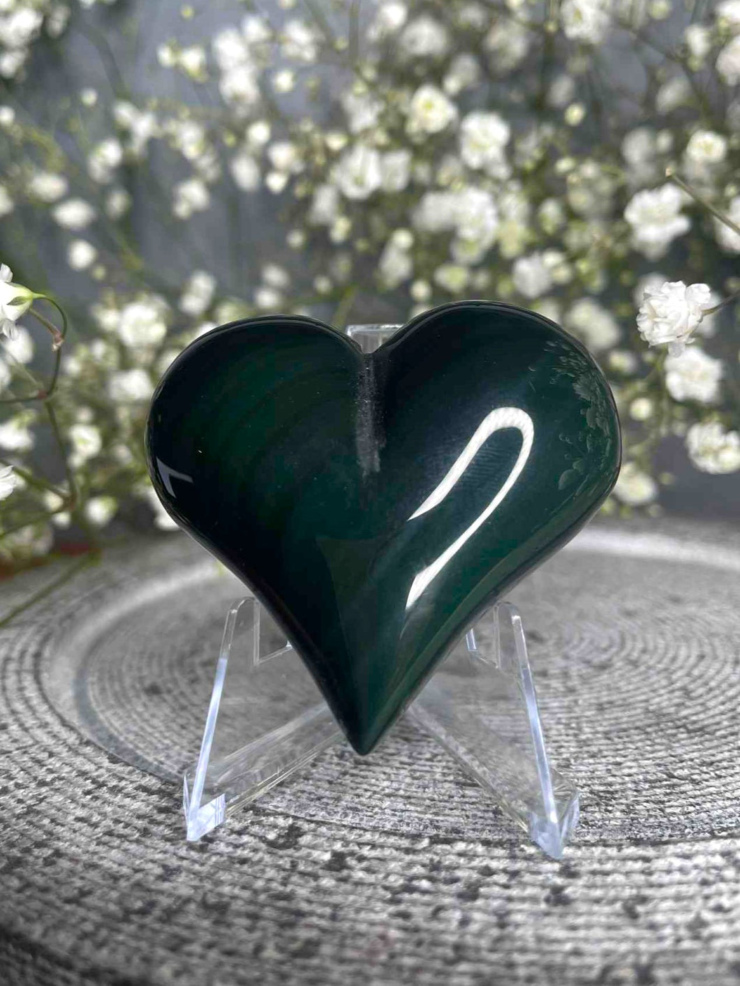 Teal Flash Rainbow Obsidian Crystal Love Heart Carving