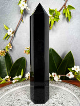 Load image into Gallery viewer, Beautiful Black Obsidian Crystal Tower Point
