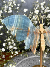 Load image into Gallery viewer, Breathtaking Blue Onyx Crystal Butterfly Wings On Gold Stand
