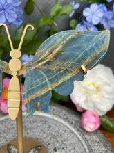 Load image into Gallery viewer, Blue Onyx Crystal Butterfly Wings On Gold Stand
