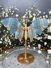 Load image into Gallery viewer, Breathtaking Blue Onyx Crystal Butterfly Wings On Gold Stand
