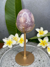 Load image into Gallery viewer, Pink Amethyst Flower Agate Egg Carving Gold Stand
