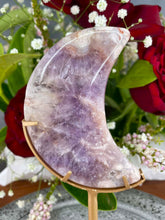 Load image into Gallery viewer, Beautiful High Quality Pink Amethyst Flower Agate Crescent Moon On Gold Stand
