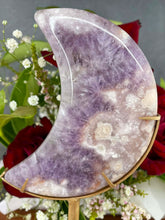 Load image into Gallery viewer, High Quality Pink Amethyst Flower Agate Crescent Moon On Gold Stand
