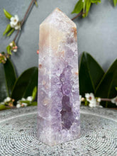 Load image into Gallery viewer, Druzy Pink Amethyst Flower Agate Crystal Tower Point

