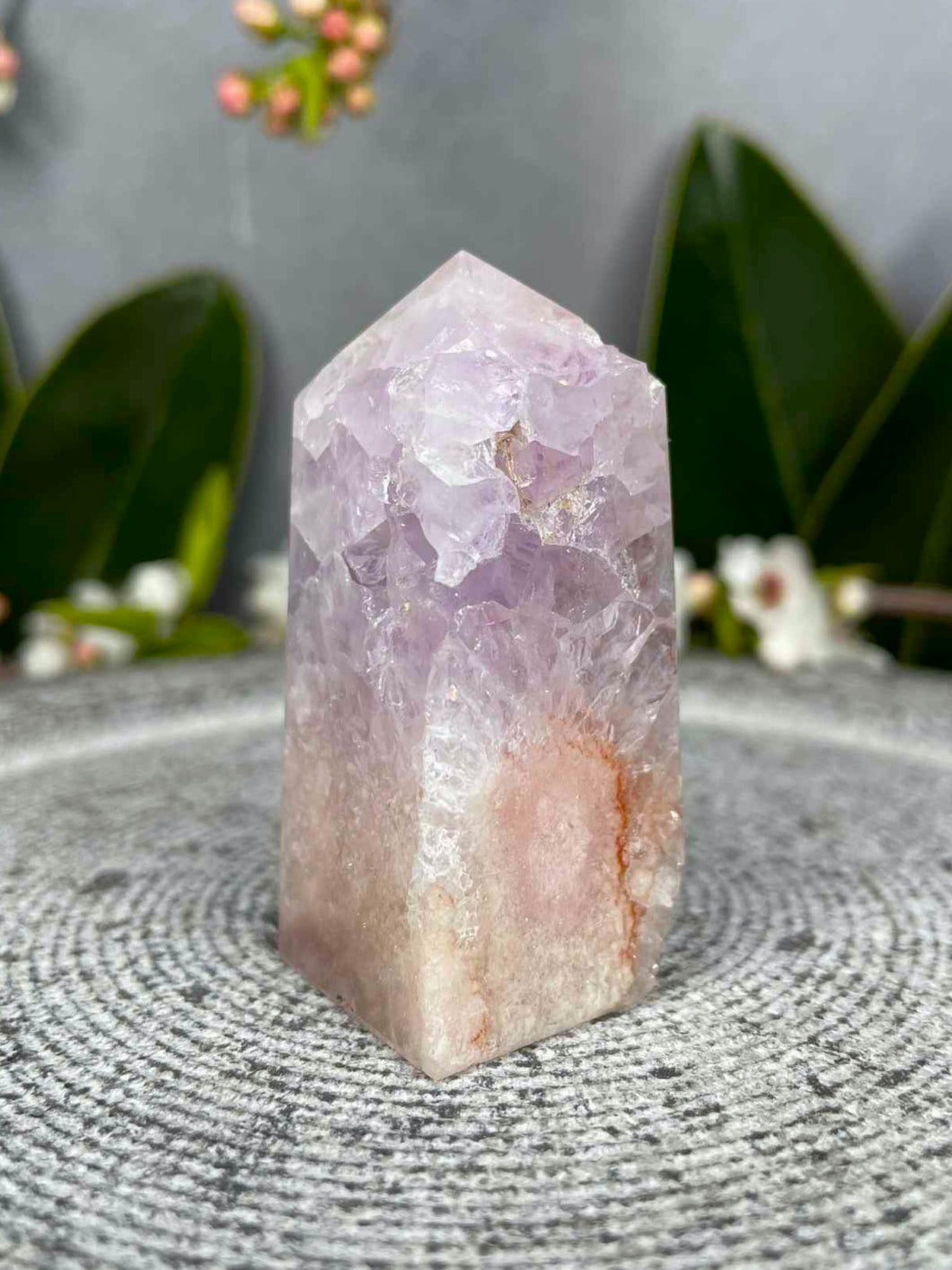 Cute Pink Amethyst Flower Agate Crystal Tower Point