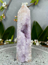 Load image into Gallery viewer, Peace Druzy Pink Amethyst Flower Agate Crystal Tower Point
