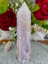 Load image into Gallery viewer, Druzy Pink Amethyst Flower Agate Crystal Tower Point

