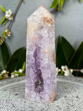 Load image into Gallery viewer, Druzy Pink Amethyst Flower Agate Crystal Tower Point
