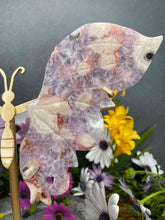 Load image into Gallery viewer, High Quality Pink Amethyst Flower Agate Crystal Butterfly Wings Gold Stand
