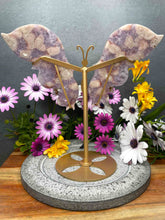 Load image into Gallery viewer, High Quality Pink Amethyst Flower Agate Crystal Butterfly Wings Gold Stand
