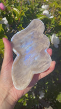 Load and play video in Gallery viewer, Stunning Moonstone Crystal Bowl Plate Blue Silver Flash
