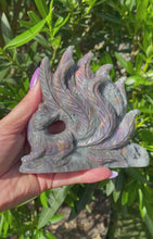 Load and play video in Gallery viewer, Nine-tailed Fox Labradorite Crystal Carving Purple Orange Flash
