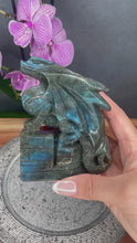Load and play video in Gallery viewer, Beautiful Labradorite Crystal Dragon Carving Blue Flash

