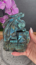Load and play video in Gallery viewer, Incredible Labradorite Crystal Dragon Carving Blue Golden Flash
