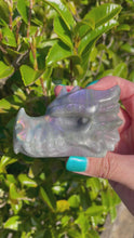 Load and play video in Gallery viewer, Labradorite Crystal Dragon Head Carving Purple Pink Flash
