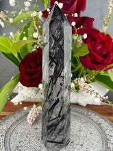 Load image into Gallery viewer, Stunning High Quality Quartz With Black Tourmaline Crystal Tower Point
